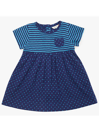 John Lewis & Partners Baby Spot and Stripe Dress, Blue/Navy