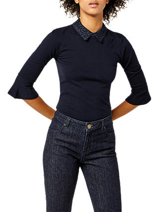 Warehouse Lace Collar Jumper, Navy