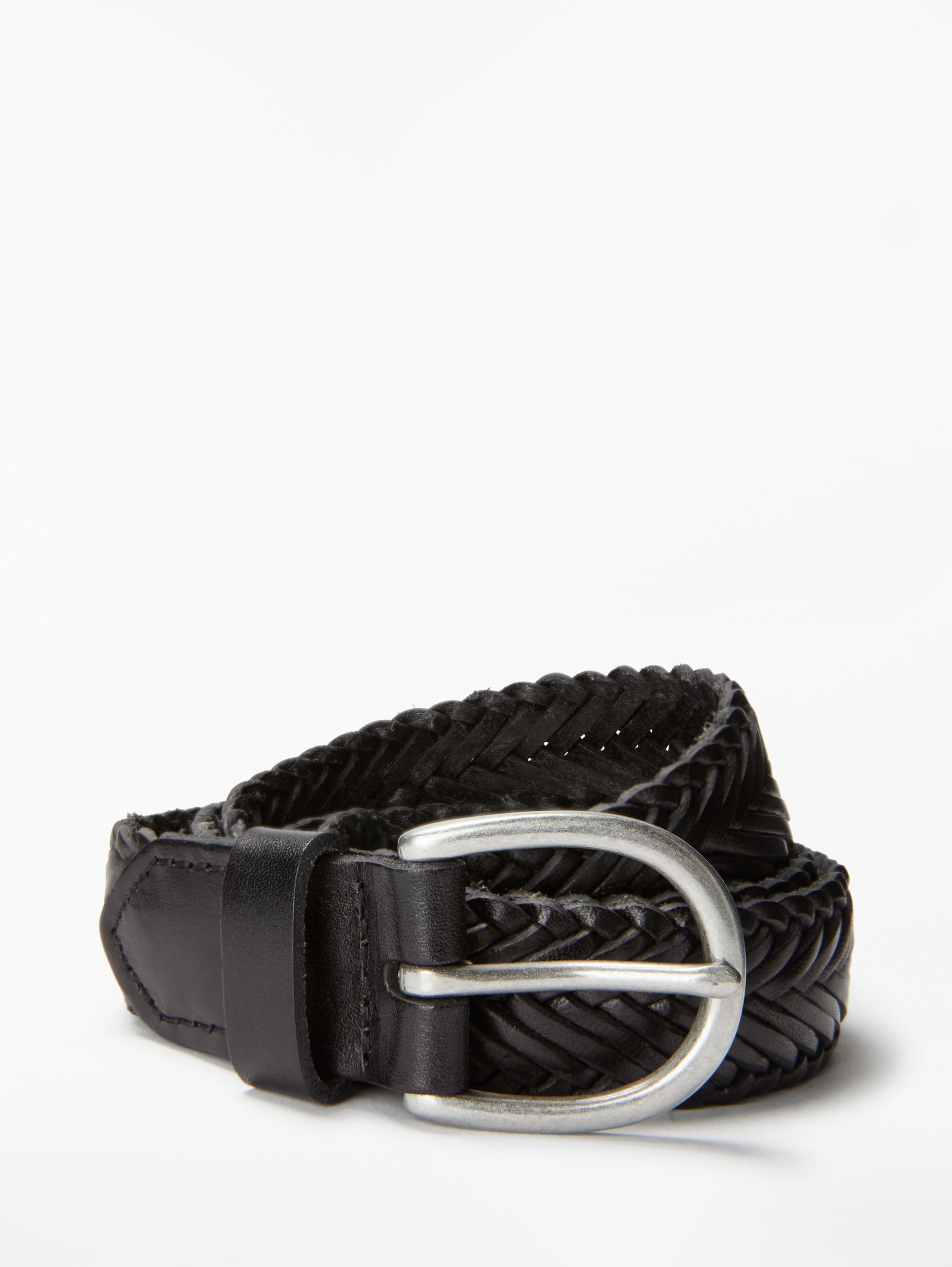 John Lewis Sianne Skinny Plaited Leather Belt, Black, S