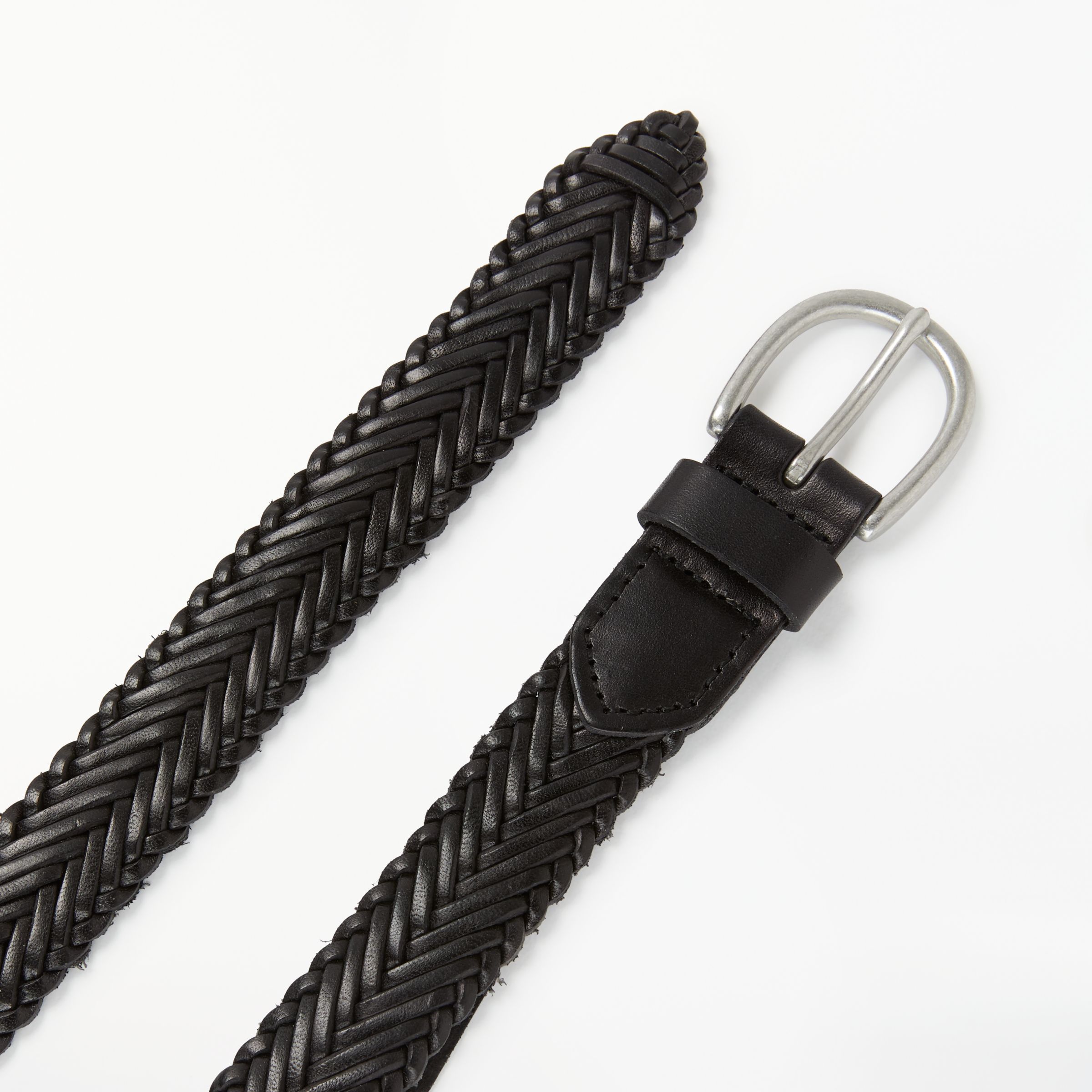 John Lewis Sianne Skinny Plaited Leather Belt, Black, S