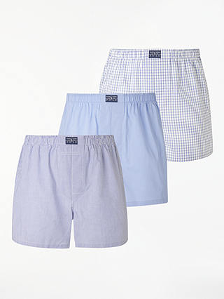 Polo Ralph Lauren Stripe Plain Check Boxers, Pack of 3, Blue/White