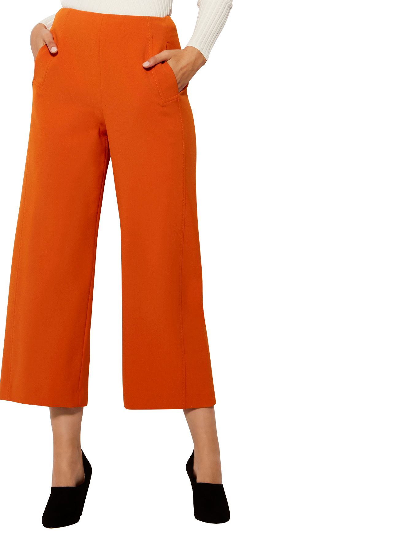 Karen Millen High Waisted Wide Leg Cropped Trousers, Burnt Orange at John Lewis & Partners