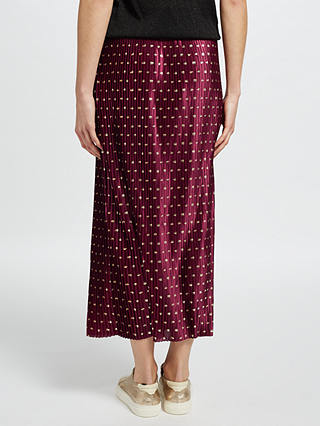 Y.A.S Galay Pleated Midi Skirt, Rhododendron/Gold