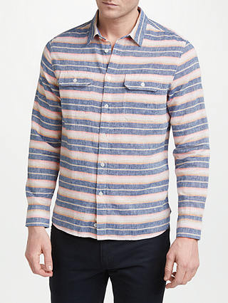 Penfield Hammat Linen Cotton Stripe Shirt, Navy