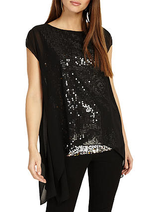 Phase Eight Delilah Double Drape Layer Sequin Top, Black