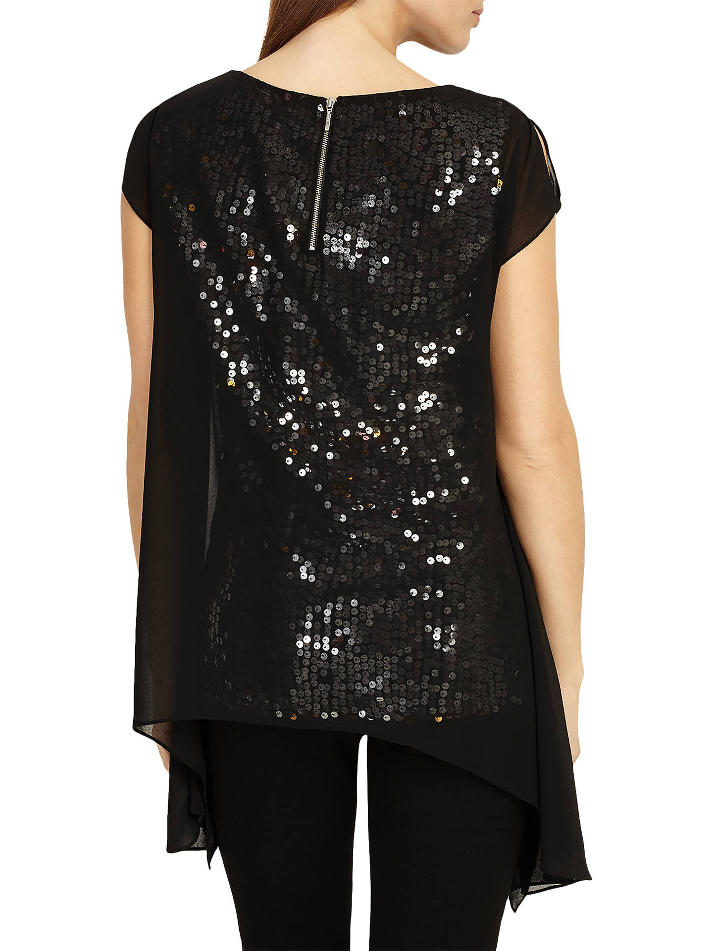 Phase Eight Delilah Double Drape Layer Sequin Top, Black at John Lewis ...