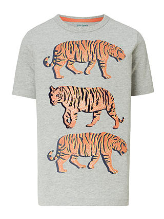John Lewis & Partners Boys' Tiger Print T-Shirt, Grey