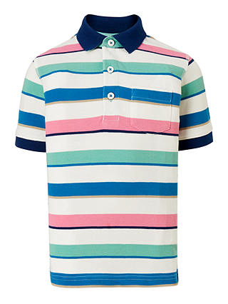 John Lewis & Partners Boys' Stripe Polo Shirt, Pink/Multi