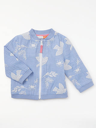 John Lewis & Partners Baby Bird Embroidered Bomber Jacket, Navy