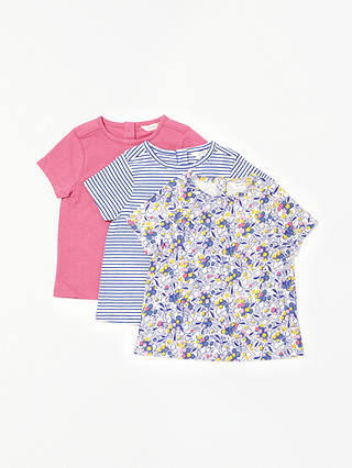 John Lewis & Partners Baby Floral & Stripe T-Shirt, Pack of 3, Multi
