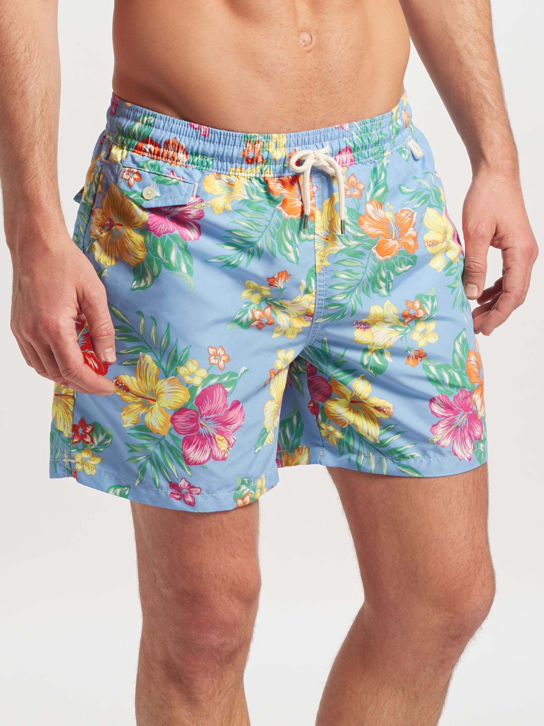 Polo Ralph Lauren Traveller Hibiscus Tropical Print Swim Shorts, Blue