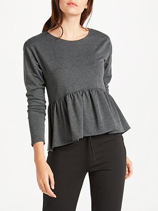 Max Studio Long Sleeve Frill Jersey Top, Charcoal
