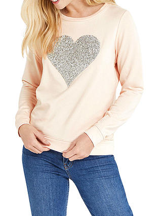 Oasis Embellished Heart Sweatshirt, Mid Pink