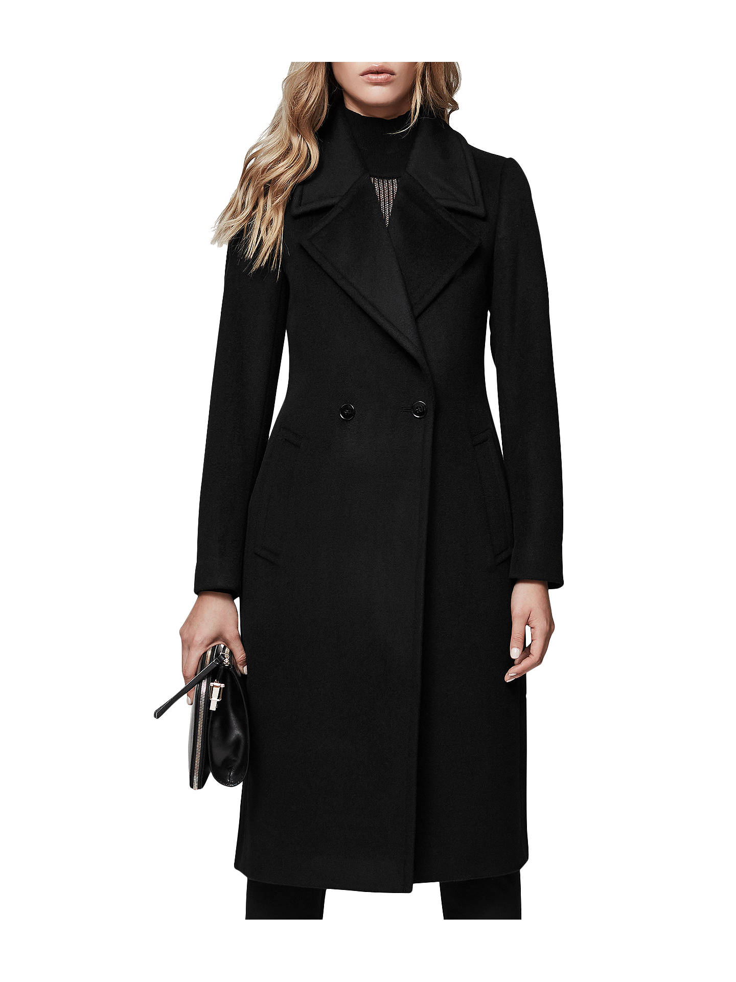 Reiss Lawson Faux Fur Collared Coat, Black at John Lewis & Partners