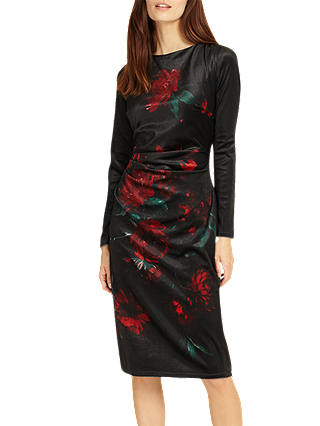 Phase Eight Fenella Floral Print Dress, Black/Red