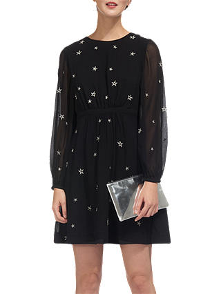 Whistles Aria Star Embroidered Dress, Black