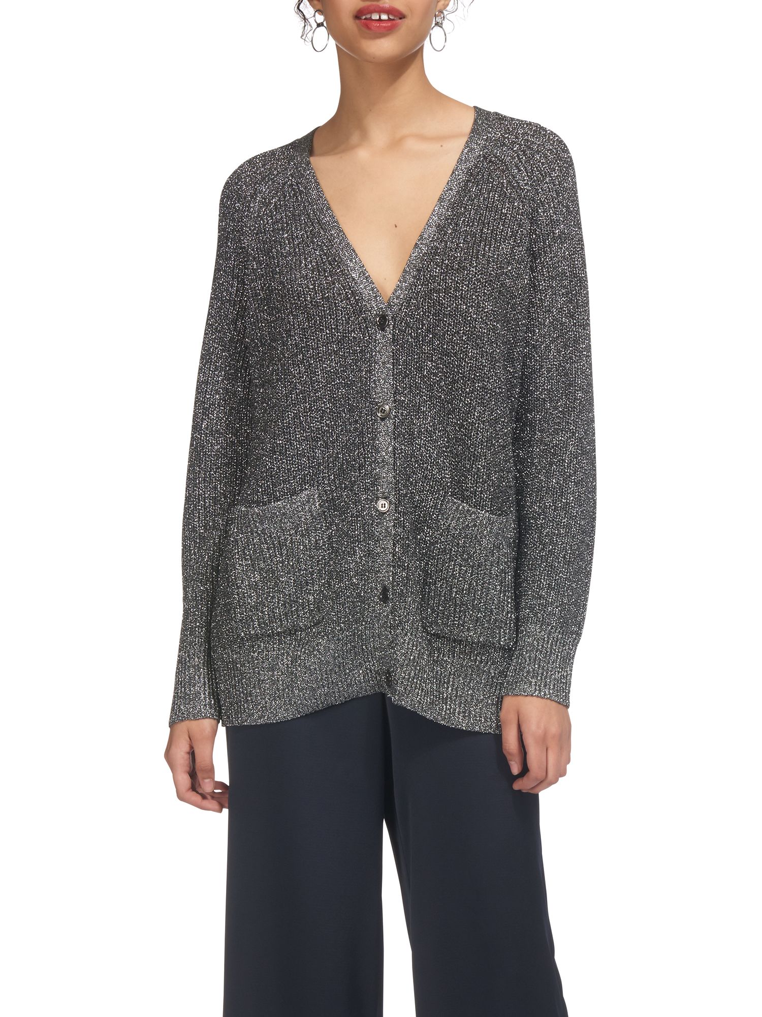 Whistles Sparkle Knit Cardigan, Silver