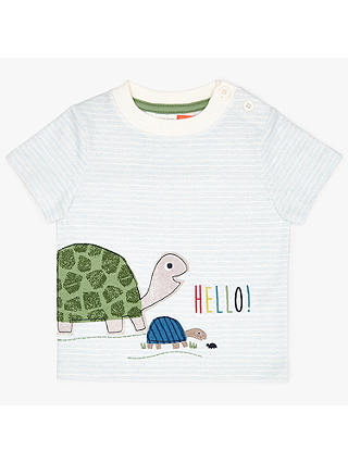 John Lewis & Partners Baby Stripe Turtle Print T-Shirt, Blue/Multi