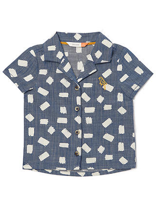John Lewis & Partners Baby Organic Cotton Geo Print Chambray Shirt, Blue