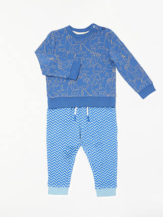 John Lewis & Partners Baby Animal Print Sweatshirt and Jogger Set, Blue
