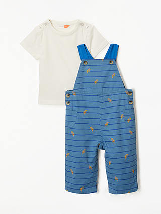 John Lewis & Partners Baby Organic Cotton Parrot Dungaree and T-Shirt Set, Multi
