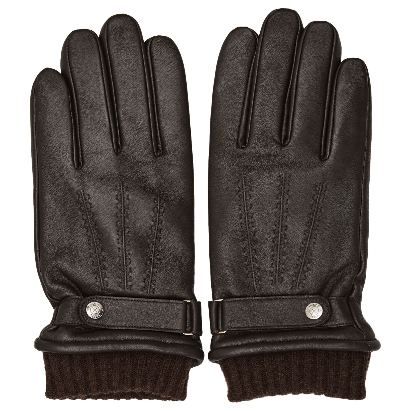 Reiss Henley Leather Touchscreen Gloves, Dark Brown at John Lewis ...