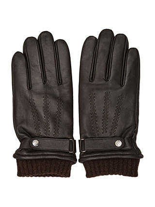 Reiss Henley Leather Touchscreen Gloves, Dark Brown