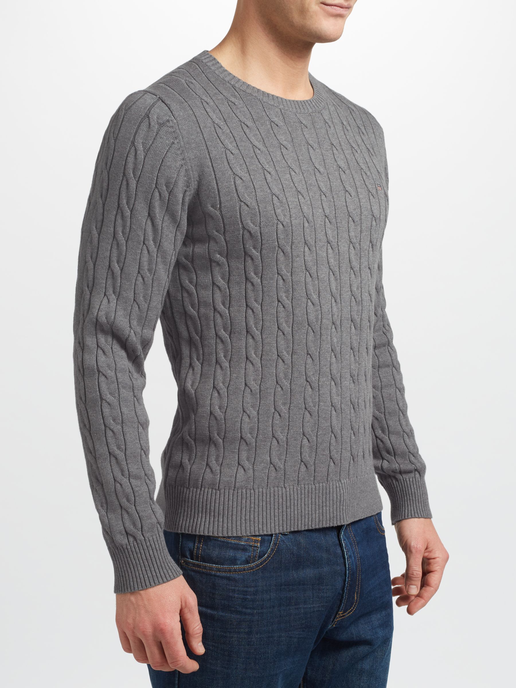 GANT Cotton Cable Crew Neck at John Lewis & Partners