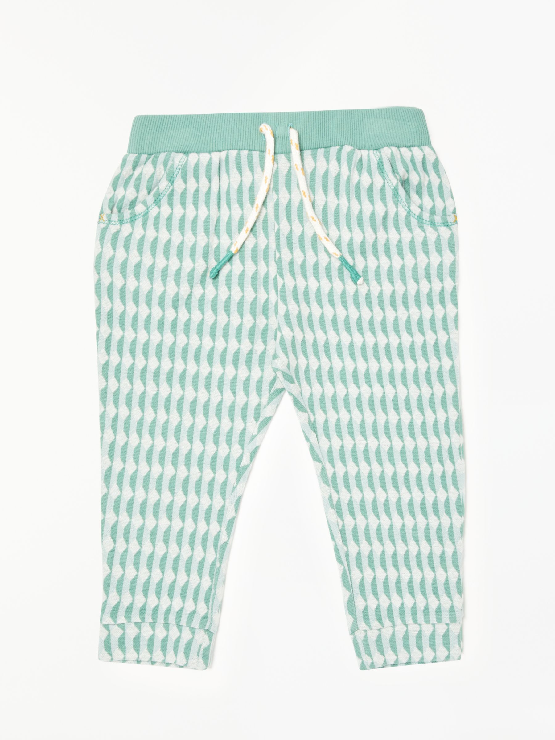 John Lewis & Partners Baby Organic Cotton Jacquard Trousers, Green, 12-18 months