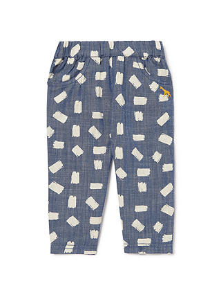 John Lewis & Partners Baby Organic Cotton Geo Chambray Trousers, Blue