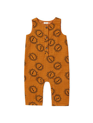 John Lewis & Partners Baby Organic Cotton Sun Print Romper, Orange