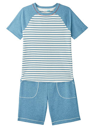 John Lewis & Partners Boys' Stripe Short Pyjamas, Blue