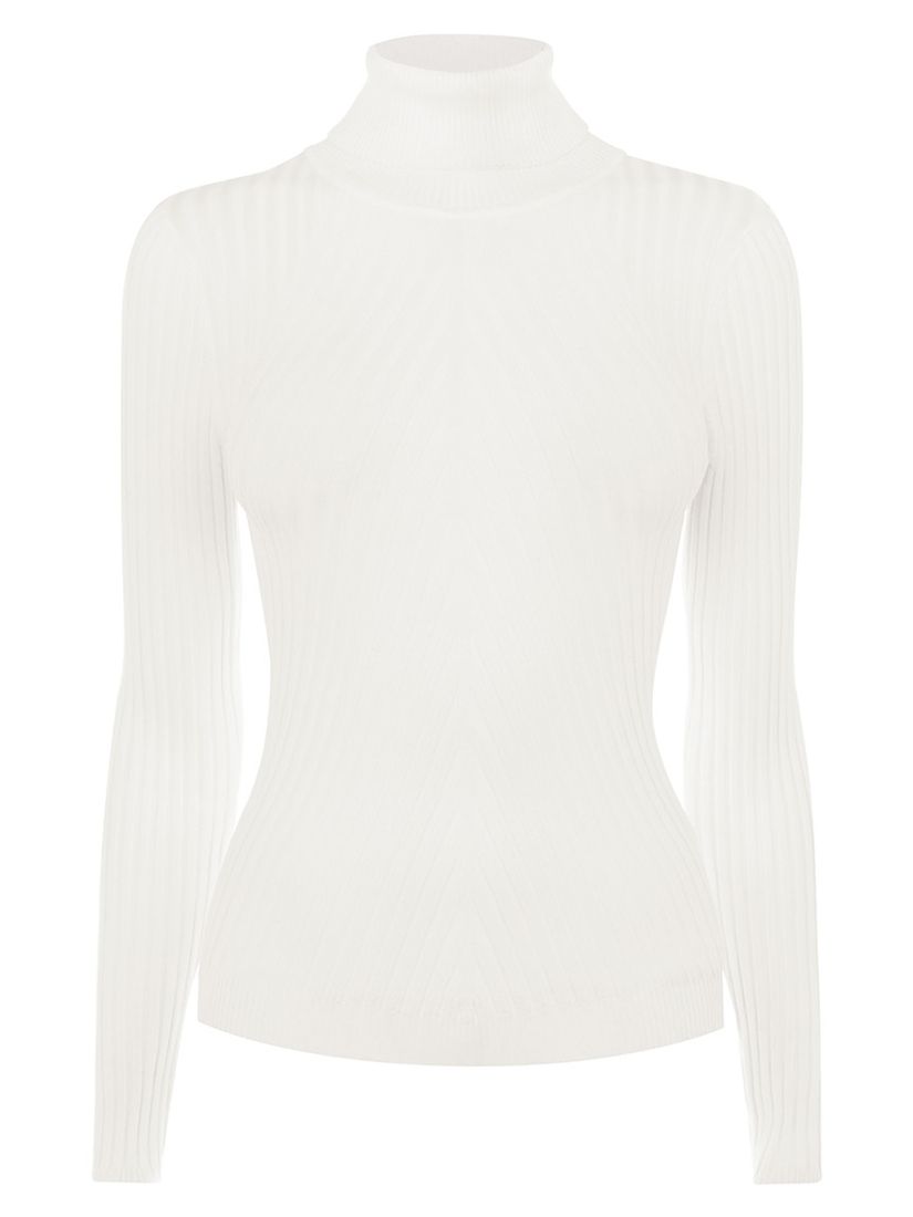 Karen Millen Long Sleeve Ribbed Top, Ivory