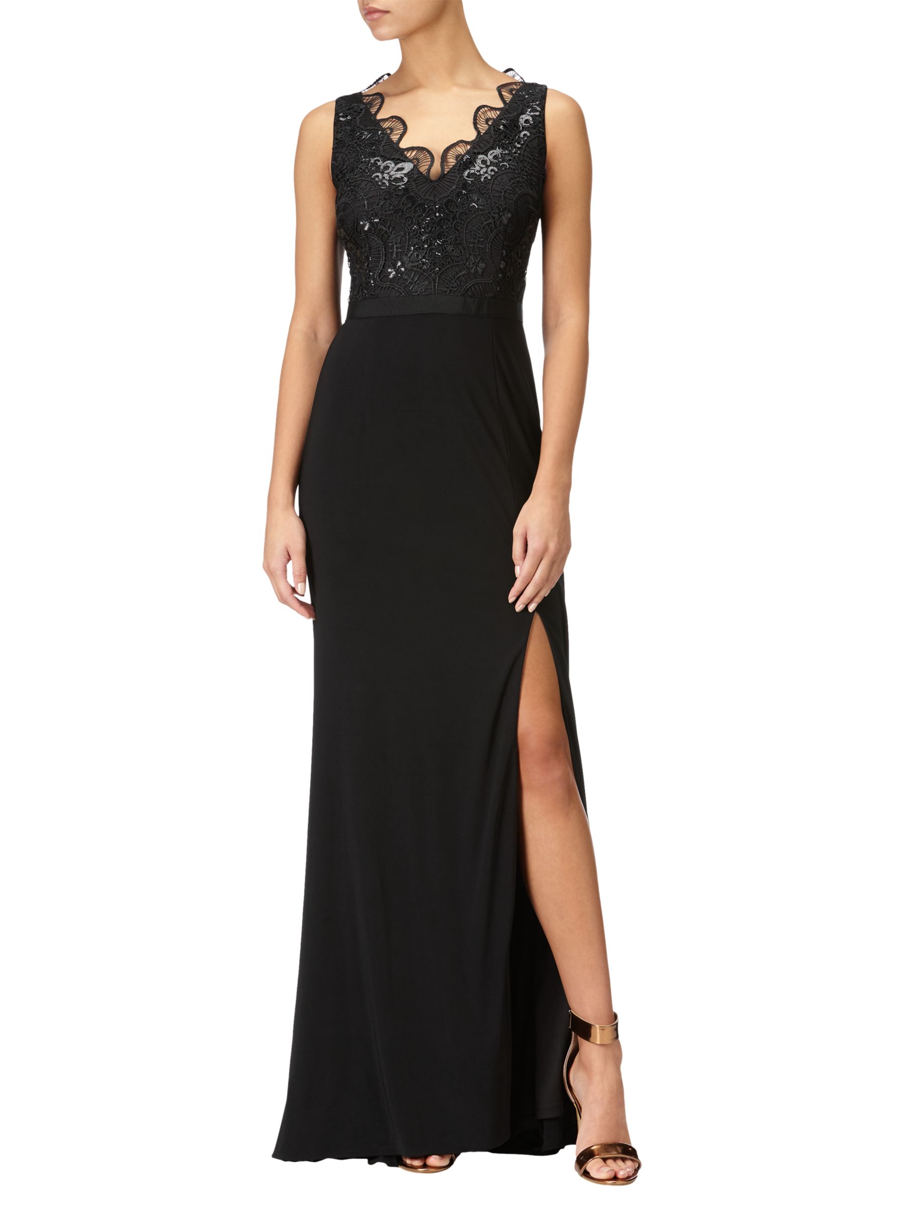 Adrianna Papell Lace Full Length Dress, Black at John Lewis & Partners