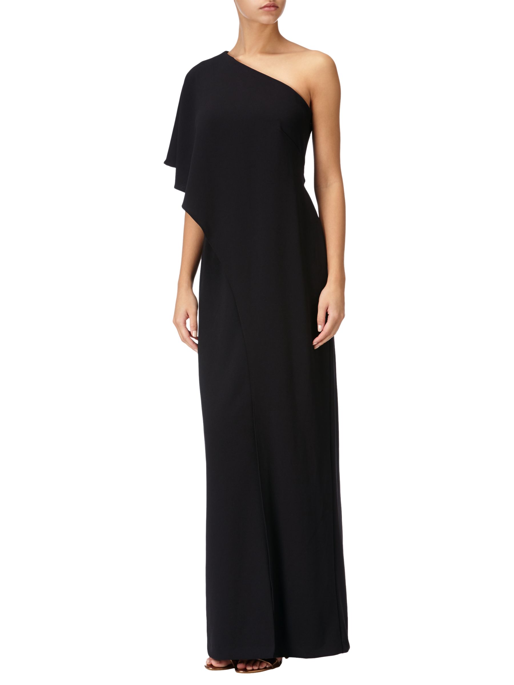 Adrianna Papell One Shoulder Gown, Black at John Lewis & Partners