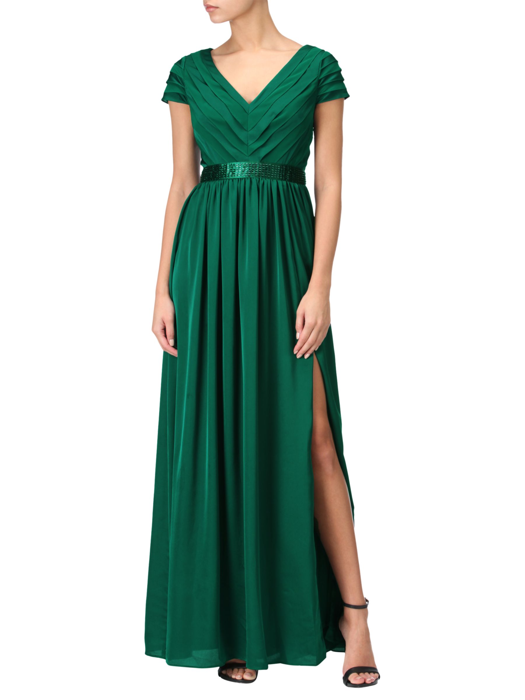 Adrianna Papell Long V-Neck Dress, Evergreen at John Lewis & Partners