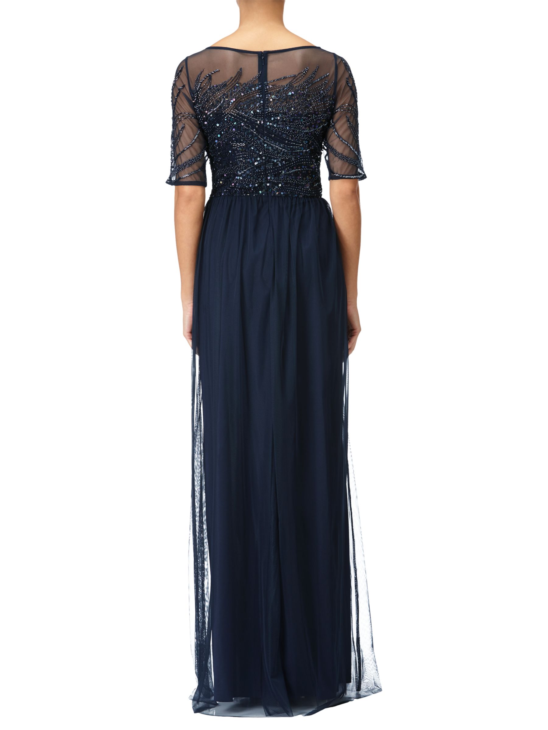 Adrianna Papell Petite Sequin Beaded Bodice Tulle Gown, Midnight