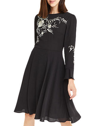 Oasis Kimono Embroidered Knee Length Dress, Black