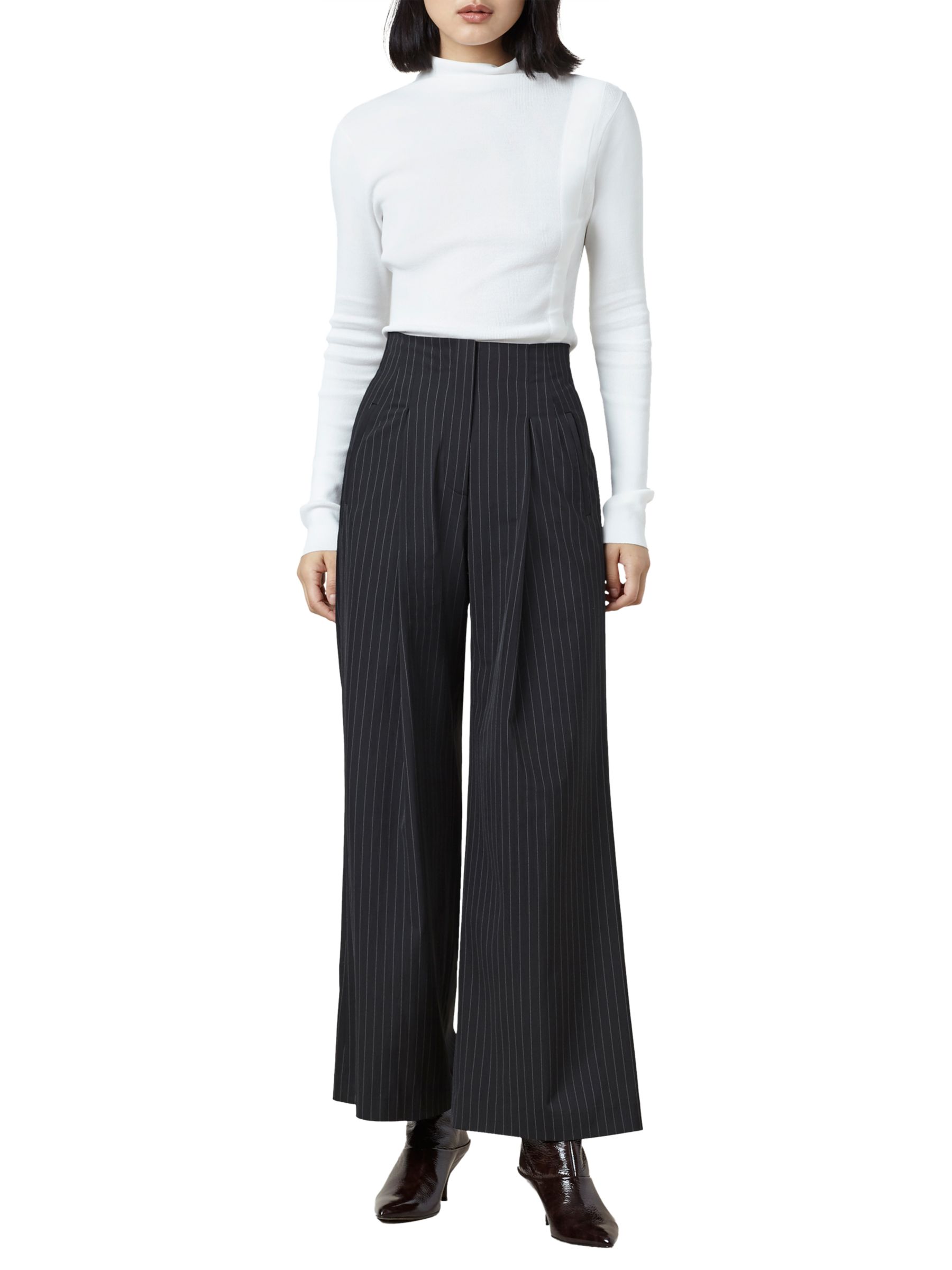 black and white pinstripe trousers