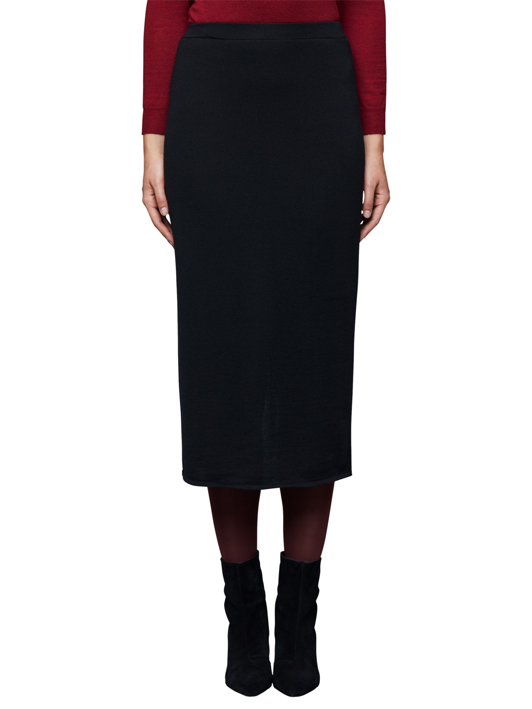 East Merino Wool Midi Pencil Skirt, Black