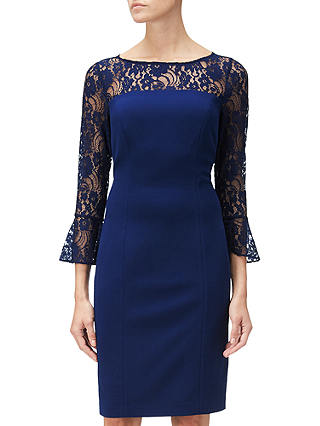 Adrianna Papell Knit Crepe And Lace Sheath Dress, Blue Violet
