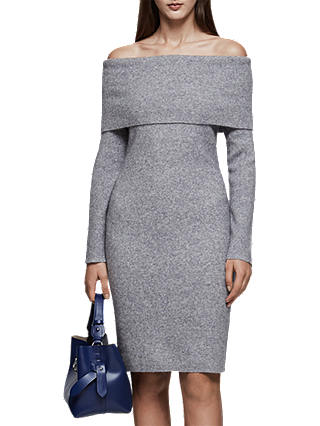 Reiss Eliana Off Shoulder Knitted Dress, Grey