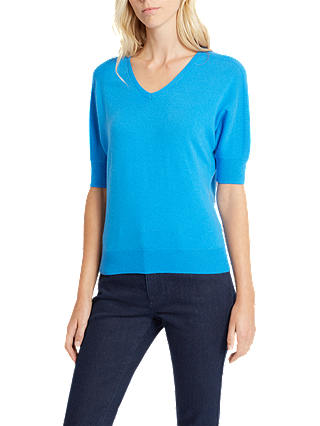 Jaeger Slouch Short Sleeve Cashmere Top, Mid Blue
