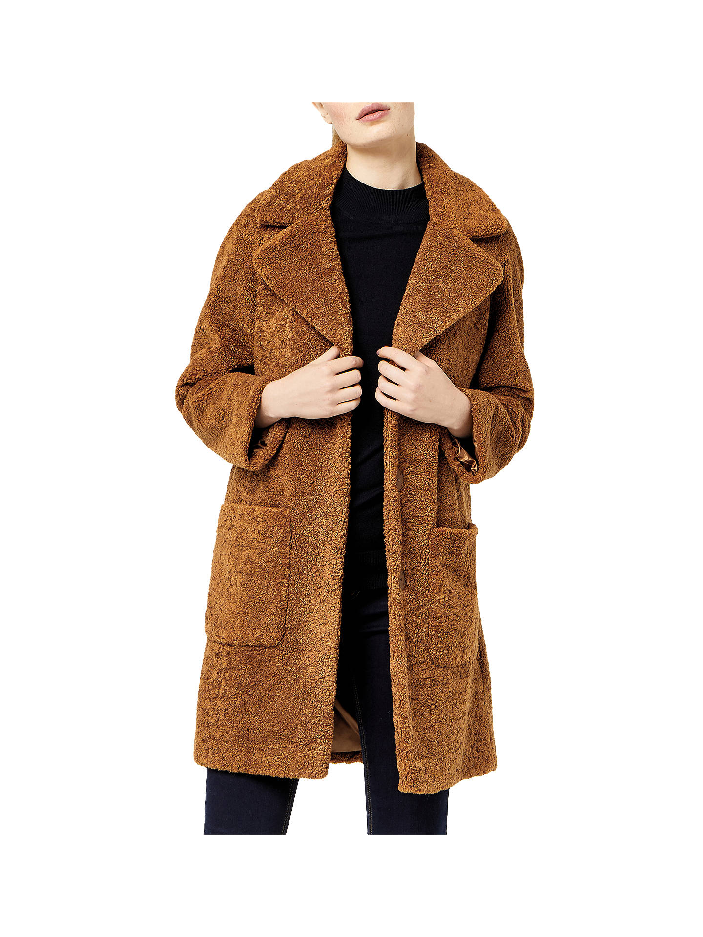 Warehouse Teddy Faux Fur Coat, Tan at John Lewis & Partners