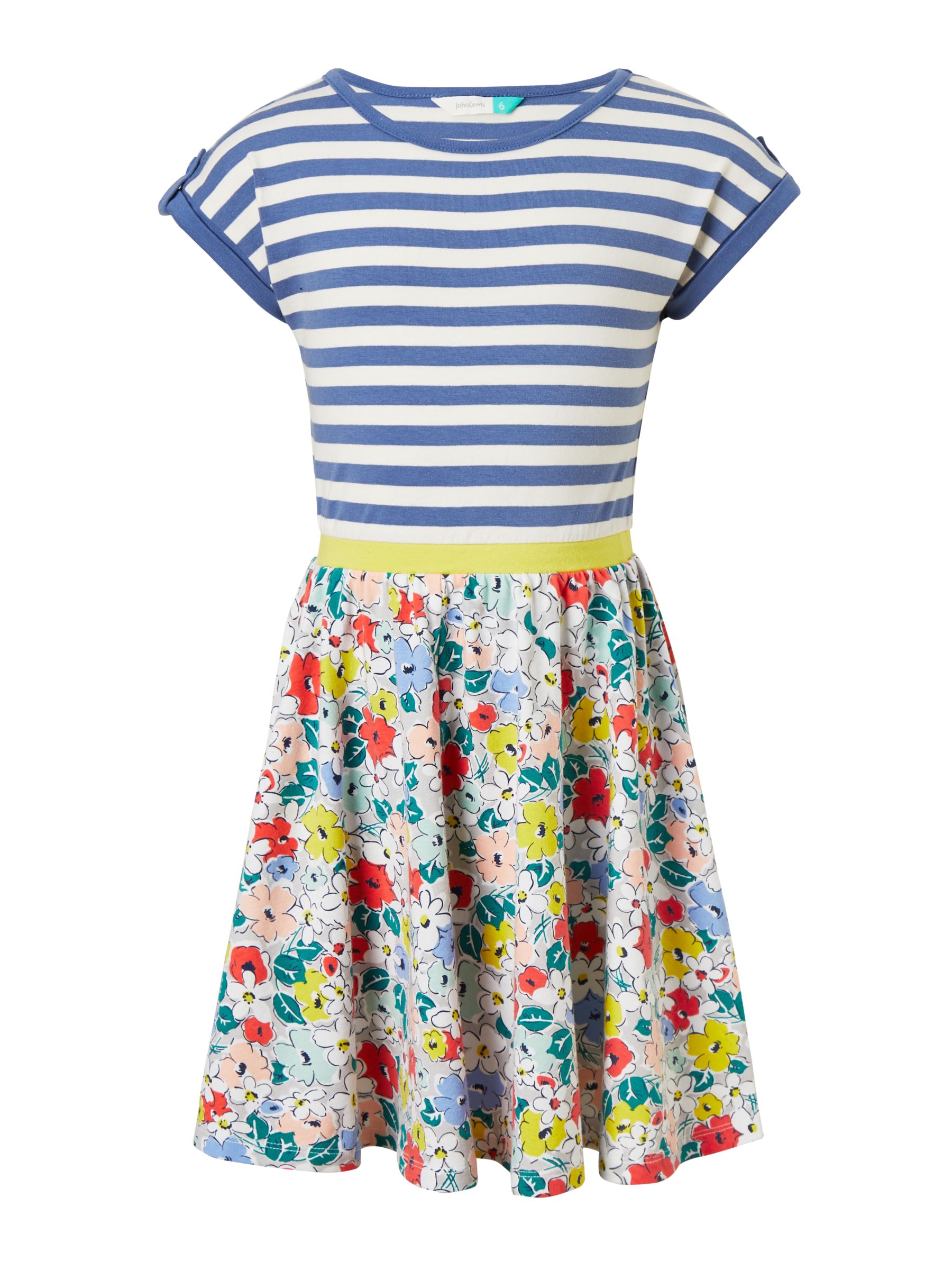 John Lewis & Partners Girls' Floral Stripe Dress, Blue