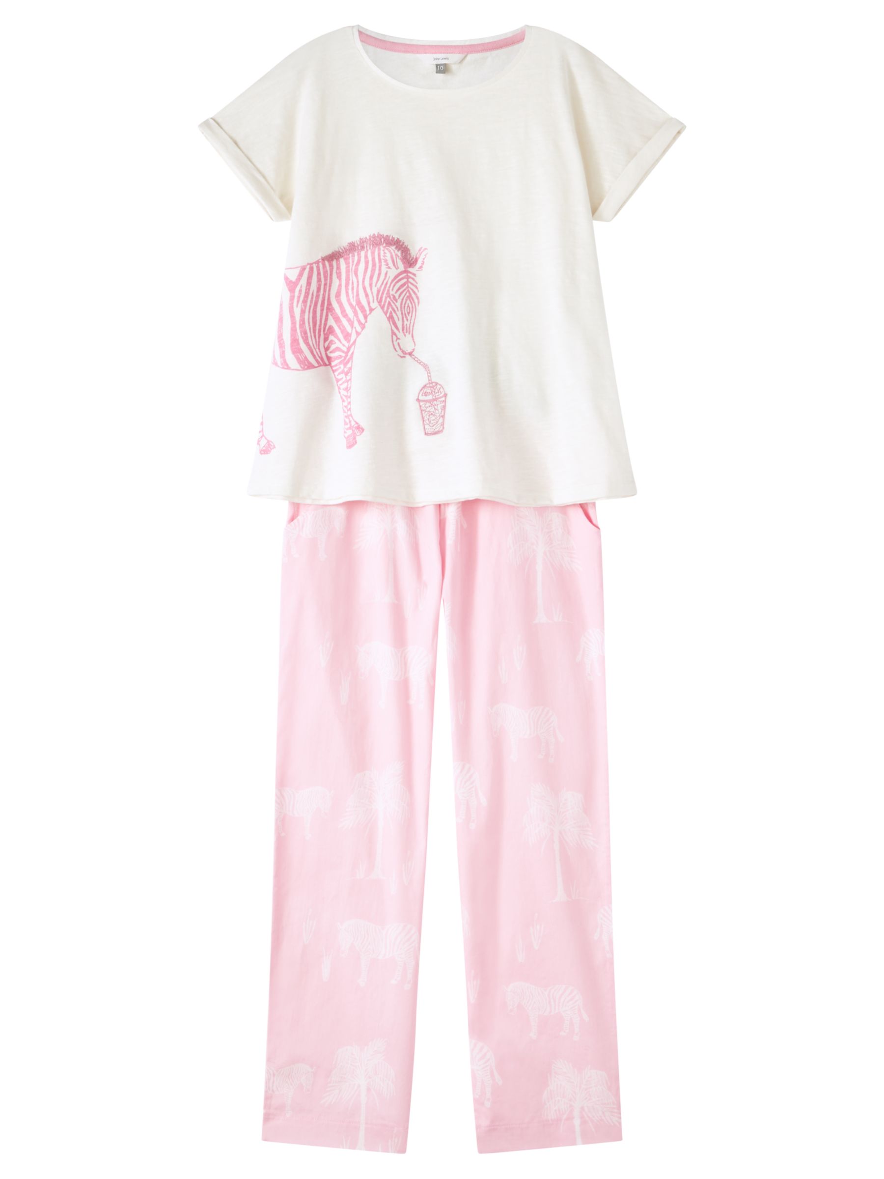 John Lewis & Partners Girls' Zebra Print Pyjamas, Pink