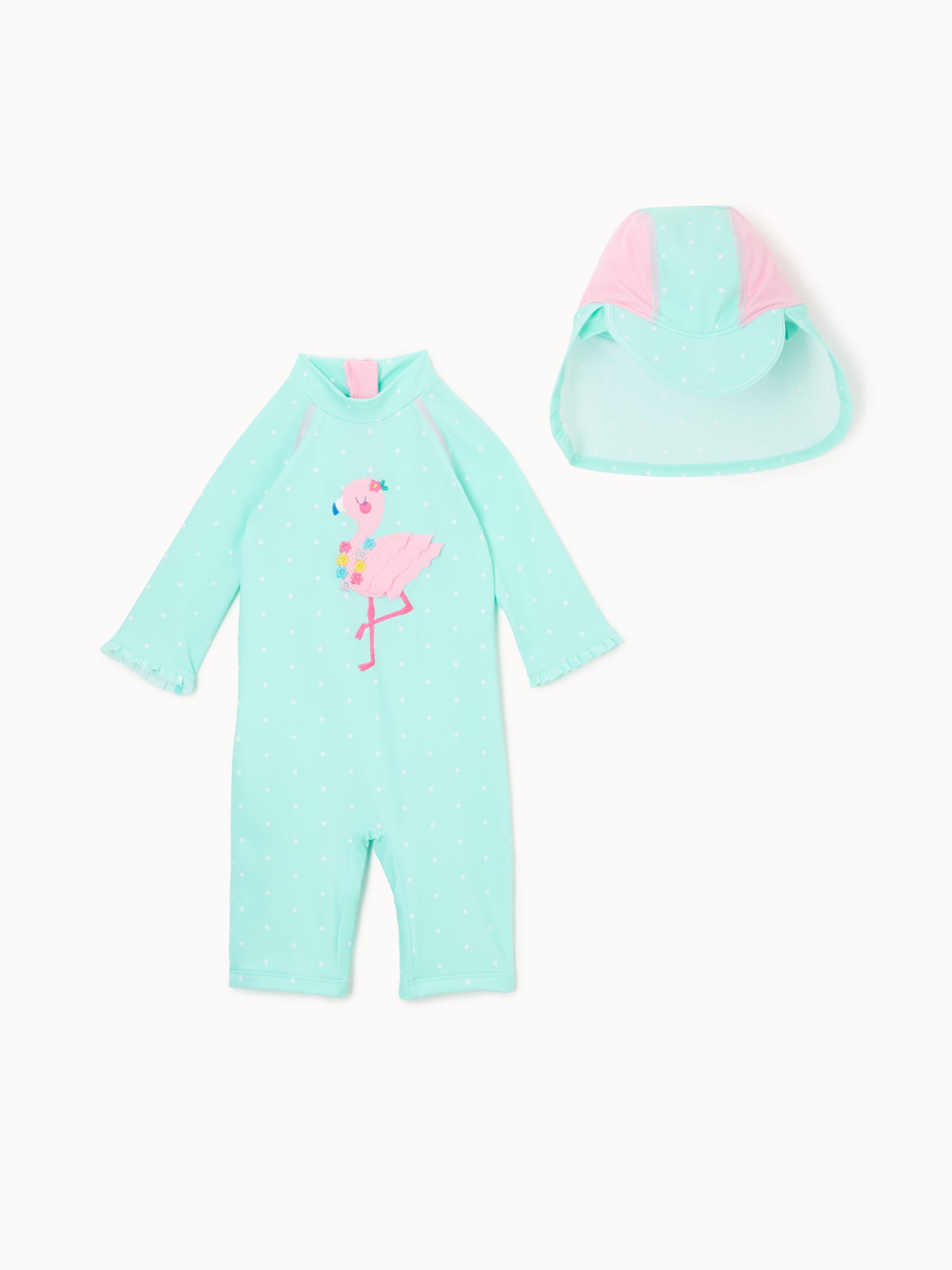 John Lewis & Partners Baby Flamingo UV SunPro Swimsuit and Hat, Pink