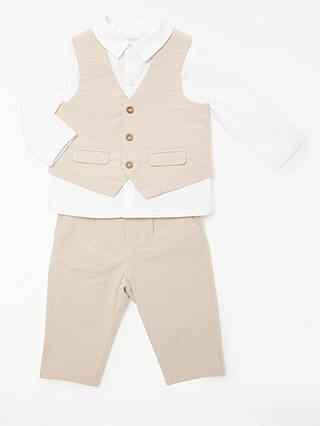 John Lewis & Partners Baby Heirloom Collection 3 Piece Suit, Beige