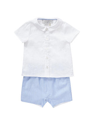 John Lewis & Partners Heirloom Collection Baby Linen Shirt and Shorts Set, Blue