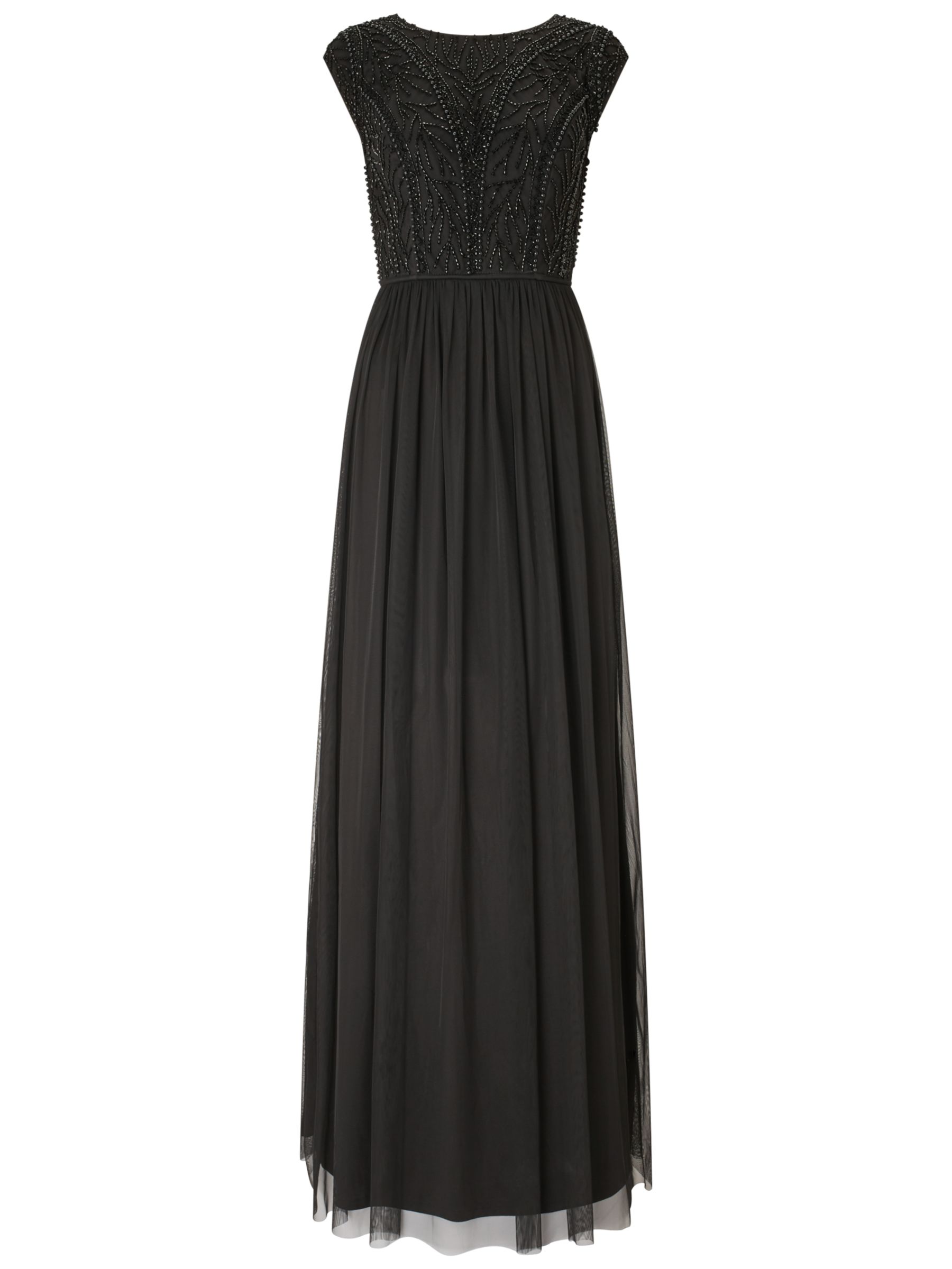 Adrianna Papell Beaded Chiffon Long Gown, Black